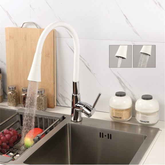 ορειχάλκινη μπαταρία » ICF 7108223 HAVANA WHITE  - Βρύσες κουζίνας με πτυσσόμενο ντους